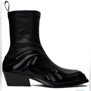 Versace Black Patent & Leather Sculpted Solare Boots